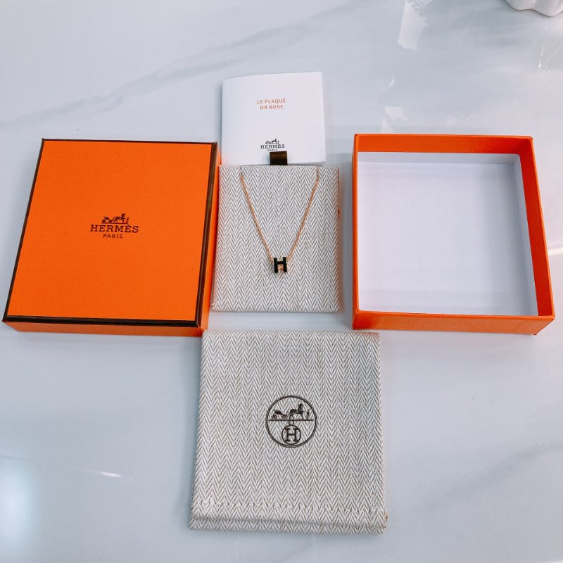 MS0648 Hermes 愛馬仕 迷你 項鍊 黑色 玫瑰金扣 Mini Pop H Necklace Black x RGHW-8