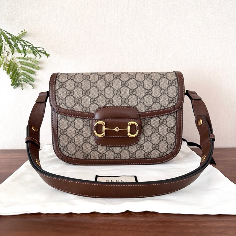 Gucci/古馳1955 經典老花馬鞍包 中號  烏木色 帆布拼皮 男女同款 尺寸25*9*19cm 配尘袋-1