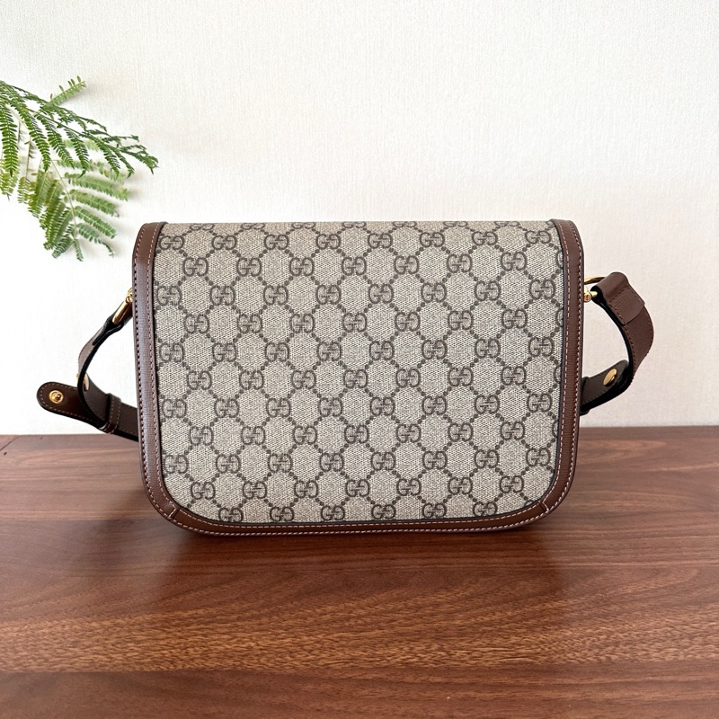 Gucci/古馳1955 經典老花馬鞍包 中號  烏木色 帆布拼皮 男女同款 尺寸25*9*19cm 配尘袋-2