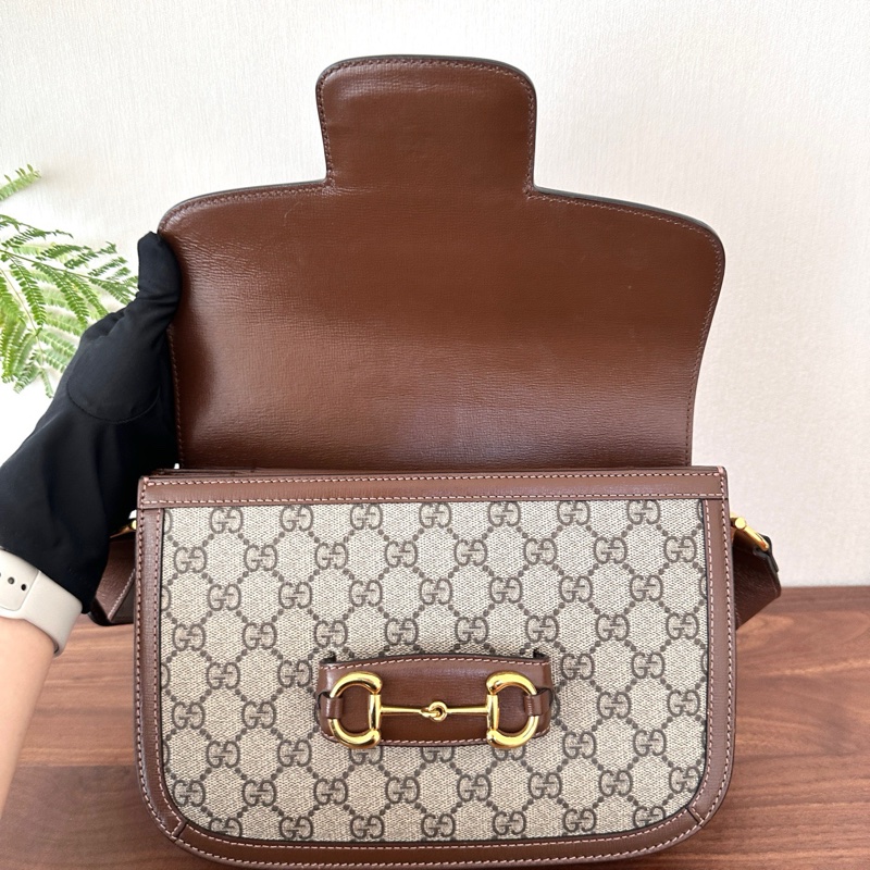 Gucci/古馳1955 經典老花馬鞍包 中號  烏木色 帆布拼皮 男女同款 尺寸25*9*19cm 配尘袋-6