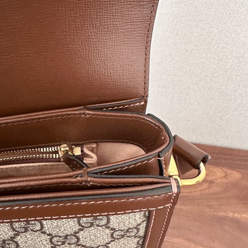 Gucci/古馳1955 經典老花馬鞍包 中號  烏木色 帆布拼皮 男女同款 尺寸25*9*19cm 配尘袋-9