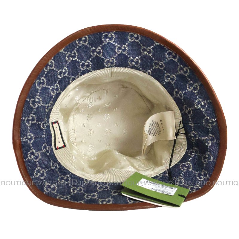 金鐸精品~2521 GUCCI古馳576371經典雙G-LOGO藍色丹寧布M號漁夫帽 全新品-5