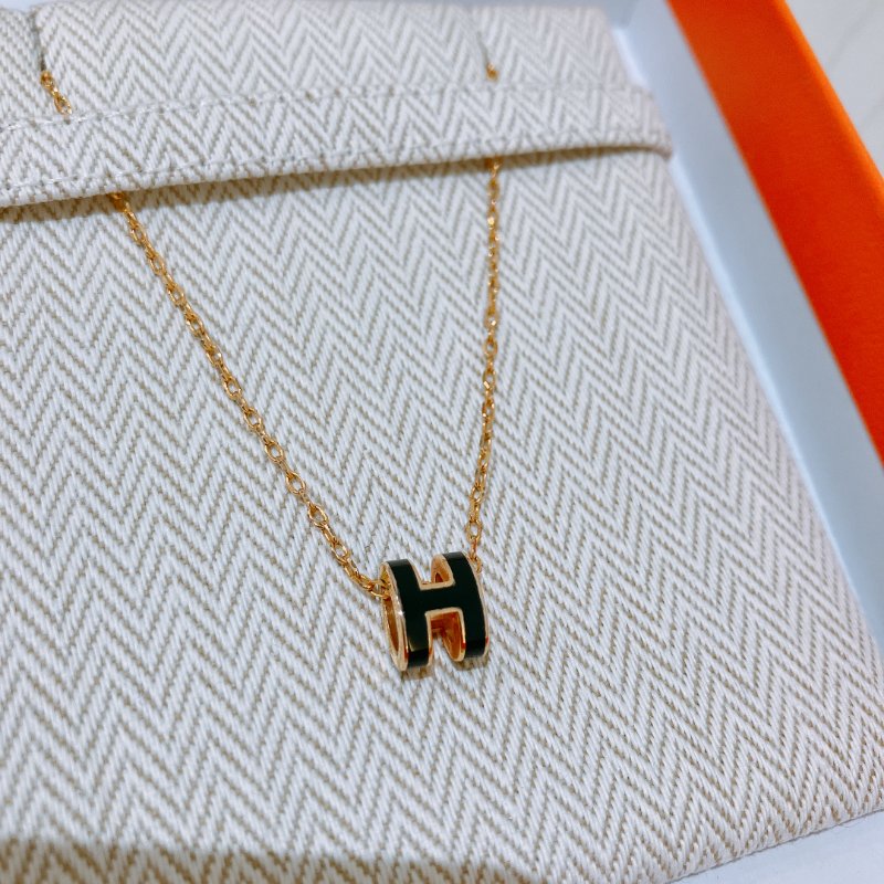 TK2012	Hermes 愛馬仕迷你H字項鍊 Mini Pop H Necklace Noir X GHW-6