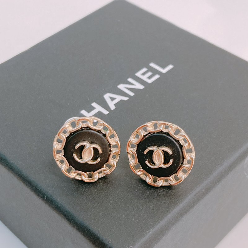 MS0647 Chanel 香奈兒 圓形 鏈形圓邊 耳環 黑色 金扣  Round CC Logo Earrings Black X GHW-1