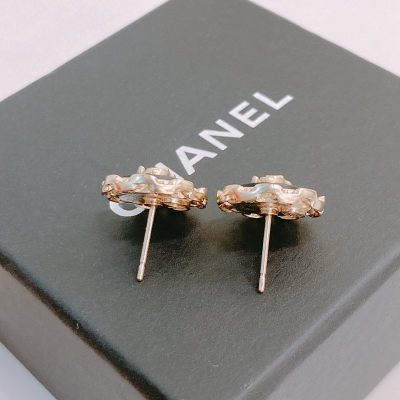 MS0647 Chanel 香奈兒 圓形 鏈形圓邊 耳環 黑色 金扣  Round CC Logo Earrings Black X GHW-3