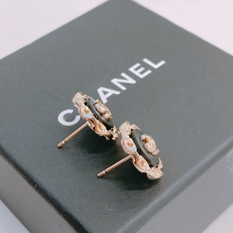 MS0647 Chanel 香奈兒 圓形 鏈形圓邊 耳環 黑色 金扣  Round CC Logo Earrings Black X GHW-4