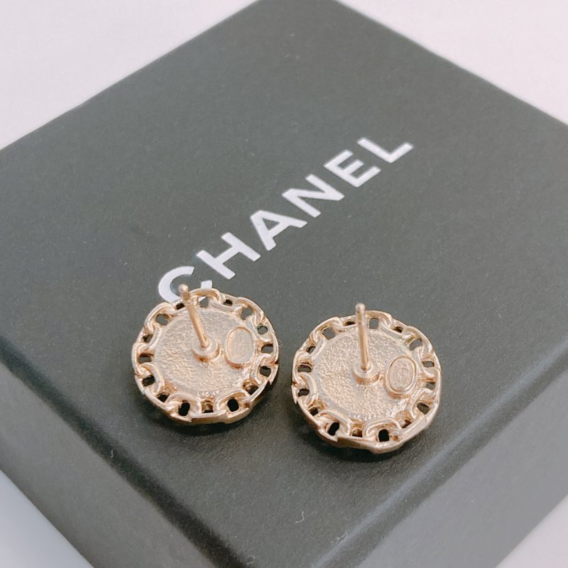 MS0647 Chanel 香奈兒 圓形 鏈形圓邊 耳環 黑色 金扣  Round CC Logo Earrings Black X GHW-5