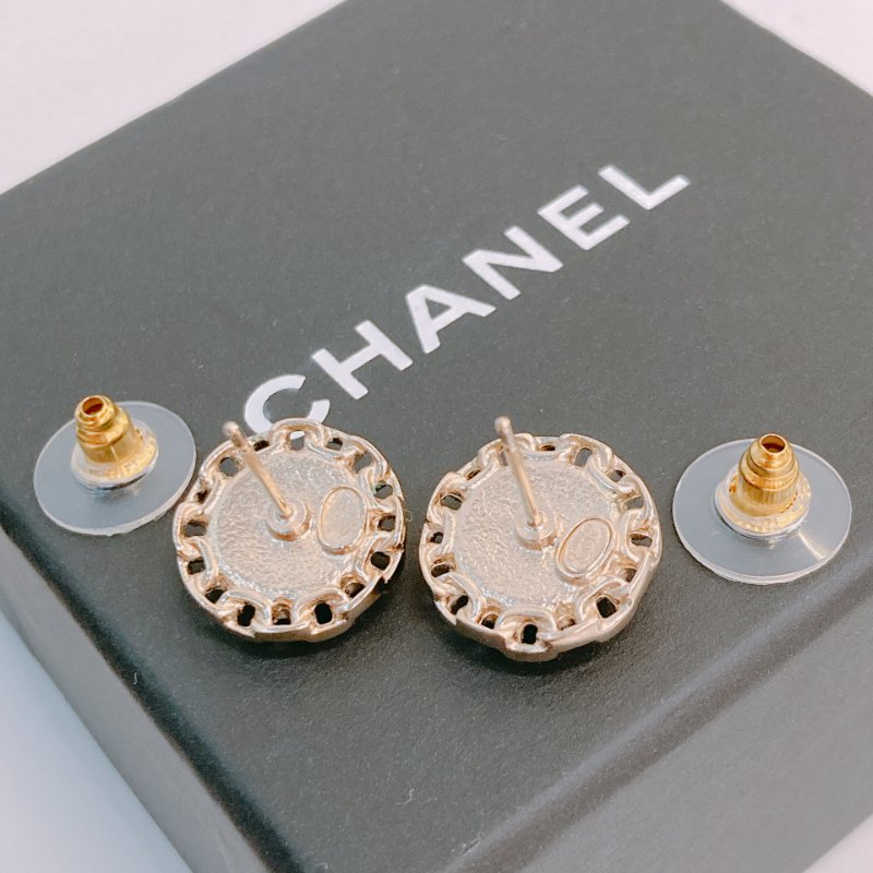 MS0647 Chanel 香奈兒 圓形 鏈形圓邊 耳環 黑色 金扣  Round CC Logo Earrings Black X GHW-6