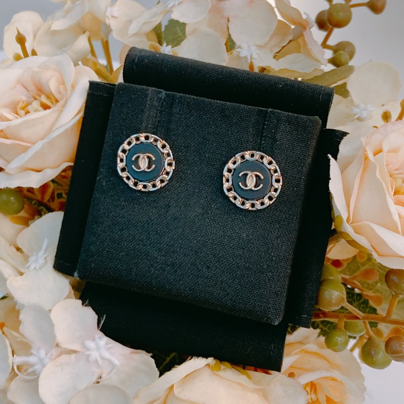MS0647 Chanel 香奈兒 圓形 鏈形圓邊 耳環 黑色 金扣  Round CC Logo Earrings Black X GHW-7