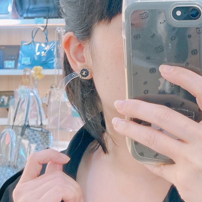 MS0647 Chanel 香奈兒 圓形 鏈形圓邊 耳環 黑色 金扣  Round CC Logo Earrings Black X GHW-8
