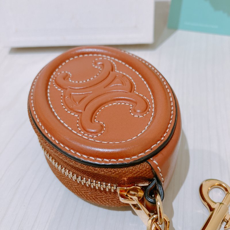 TK2013	Celine 思琳迷你零錢包吊飾 Coin Purse Leather Brown X GHW-16