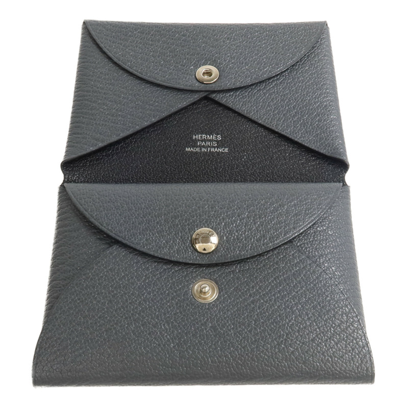 HERMES Evercolor皮革Calvi Duo卡片套Graphite-6