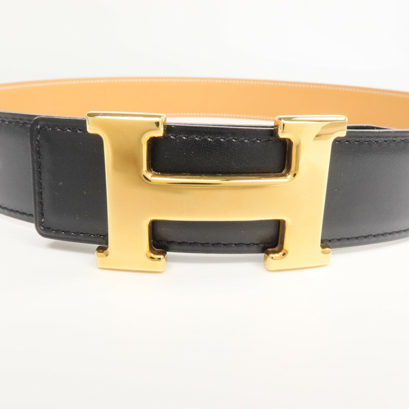 HERMES Box/Swift皮革Constance Belt皮帶Noir/Tabac Camel-3