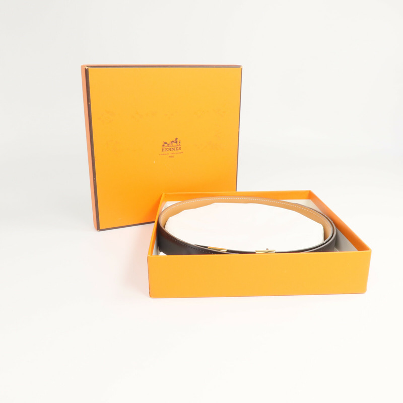 HERMES Box/Swift皮革Constance Belt皮帶Noir/Tabac Camel-7