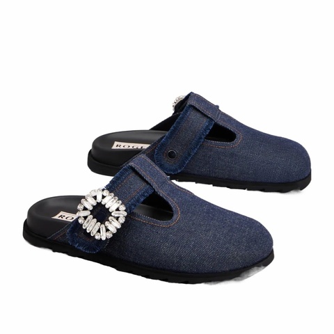 Roger Vivier 女士 Slidy Viv' 牛仔穆勒鞋39 40 41碼