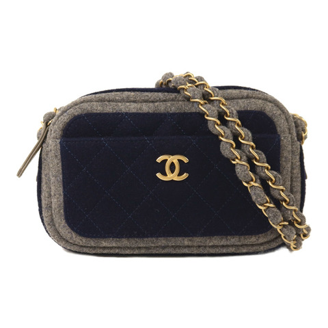 CHANEL 羊毛Chain Shoulder鏈帶肩背袋