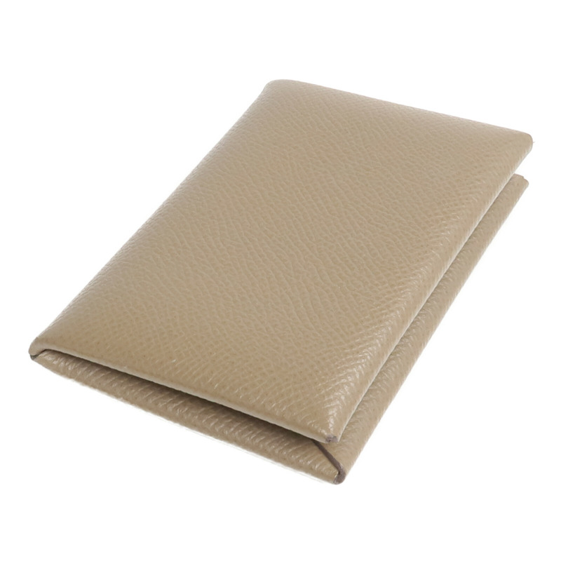 HERMES Epsom皮革Calvi卡片套Etoupe-3