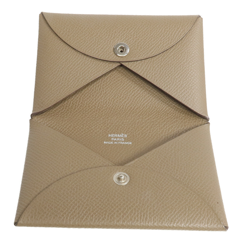HERMES Epsom皮革Calvi卡片套Etoupe-6