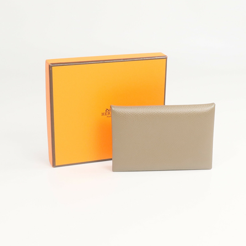 HERMES Epsom皮革Calvi卡片套Etoupe-13