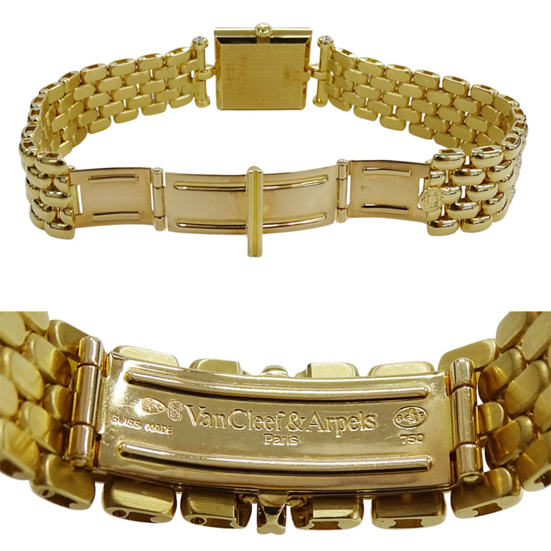 梵克雅寶女士腕錶，經典方形設計，鑲鑽，石英機芯，750YG（18K 純金）。-3