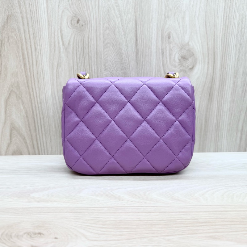 Chanel💜紫羊皮金釦紫鏈方胖-2