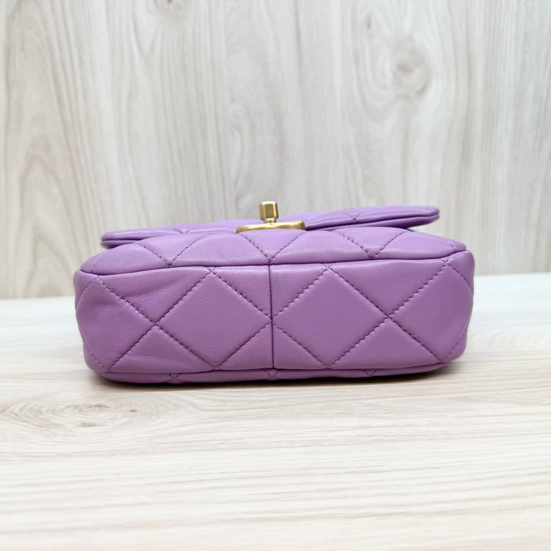 Chanel💜紫羊皮金釦紫鏈方胖-5