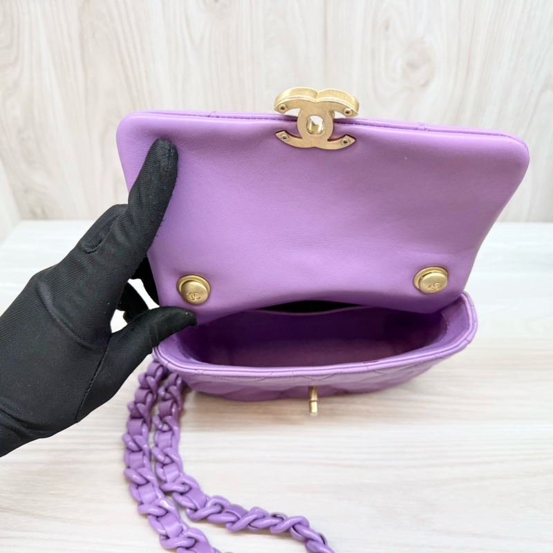 Chanel💜紫羊皮金釦紫鏈方胖-6