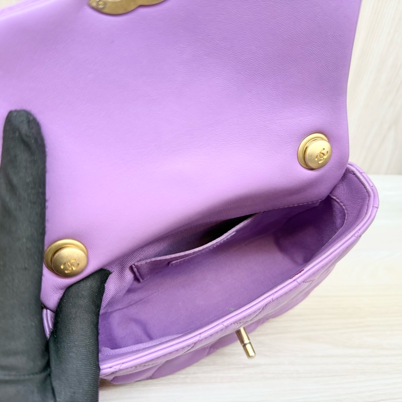 Chanel💜紫羊皮金釦紫鏈方胖-7