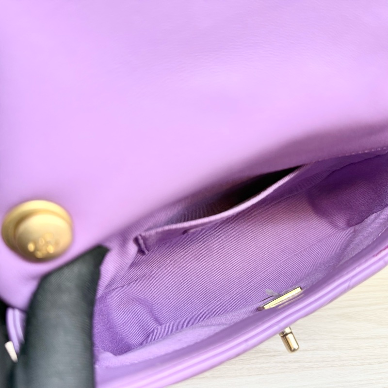 Chanel💜紫羊皮金釦紫鏈方胖-8