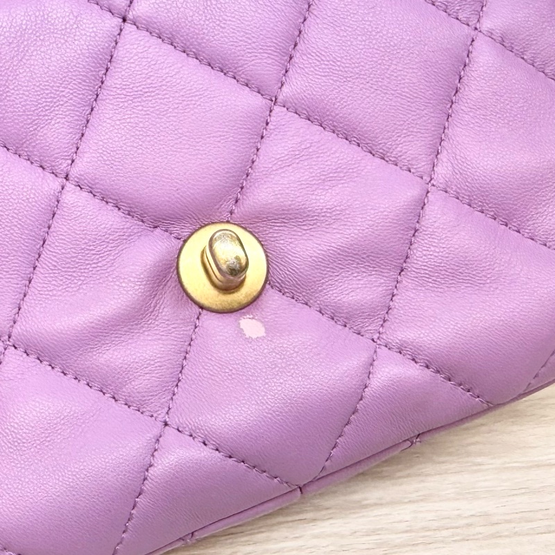 Chanel💜紫羊皮金釦紫鏈方胖-9