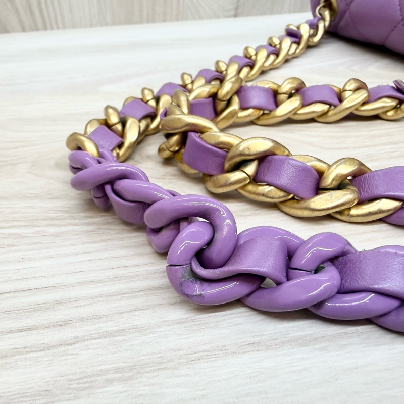 Chanel💜紫羊皮金釦紫鏈方胖-12