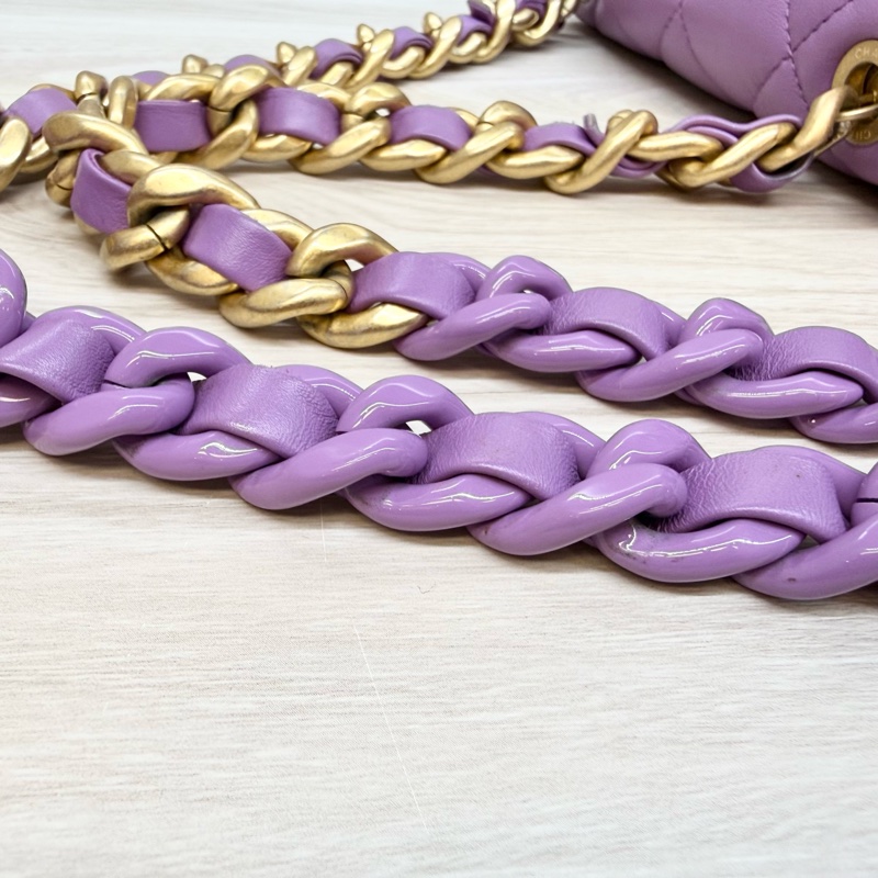 Chanel💜紫羊皮金釦紫鏈方胖-13