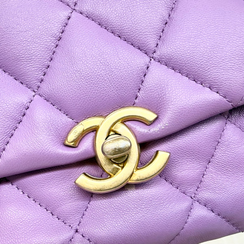 Chanel💜紫羊皮金釦紫鏈方胖-16