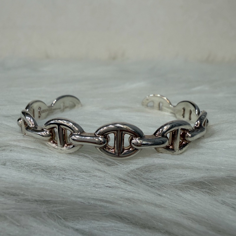 HERMES Chaine d'ancre Enchainee 925純銀半圈豬鼻子手環-1