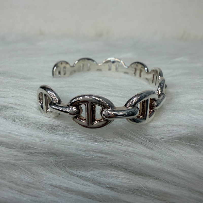 HERMES Chaine d'ancre Enchainee 925純銀半圈豬鼻子手環-4