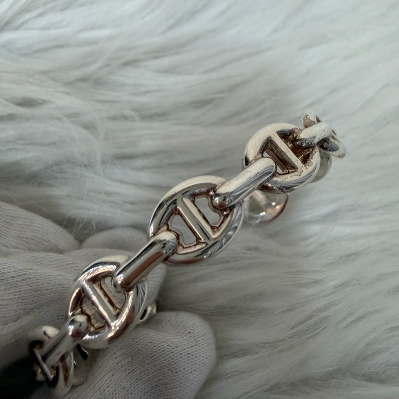 HERMES Chaine d'ancre Enchainee 925純銀半圈豬鼻子手環-5