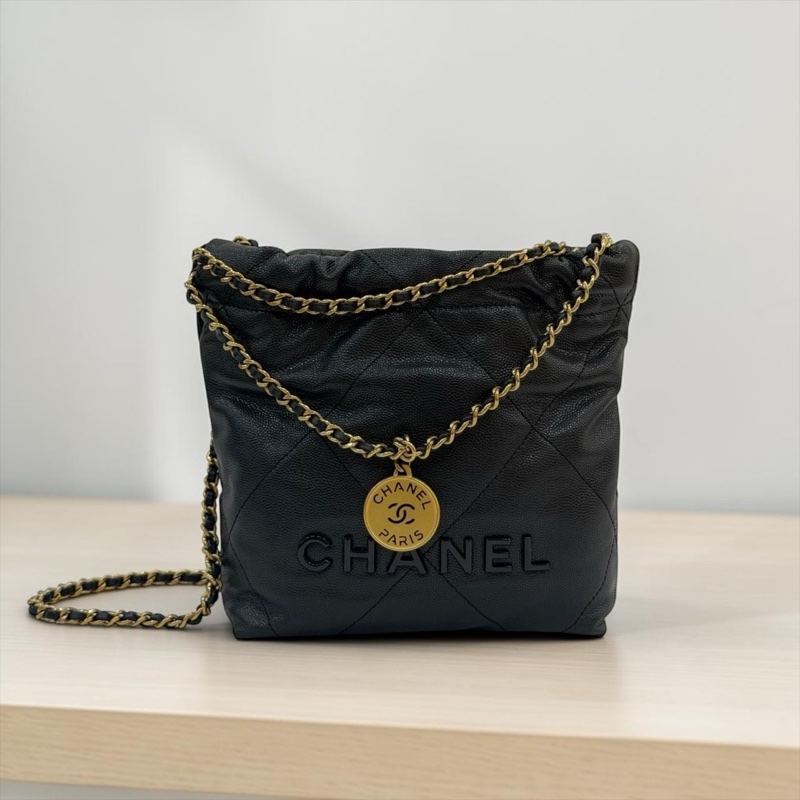 莉亞精品♡Chanel 22bag mini黑金黑字 二手美包-0