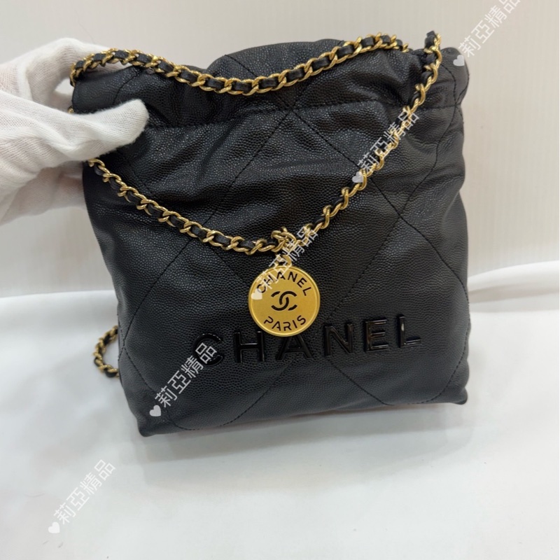 莉亞精品♡Chanel 22bag mini黑金黑字 二手美包-2