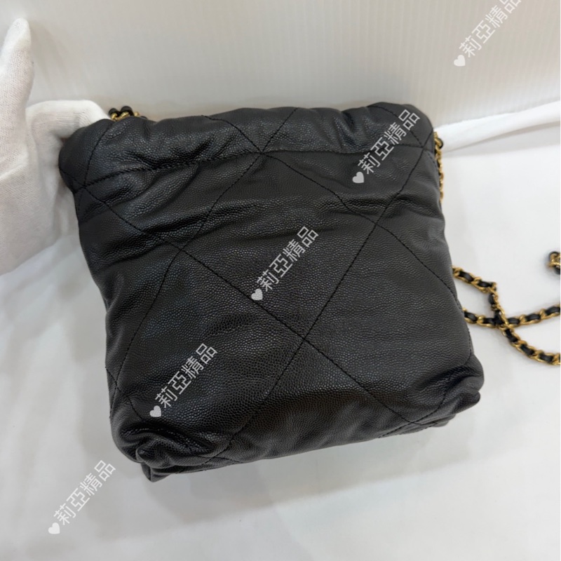 莉亞精品♡Chanel 22bag mini黑金黑字 二手美包-3