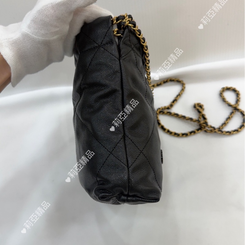 莉亞精品♡Chanel 22bag mini黑金黑字 二手美包-5