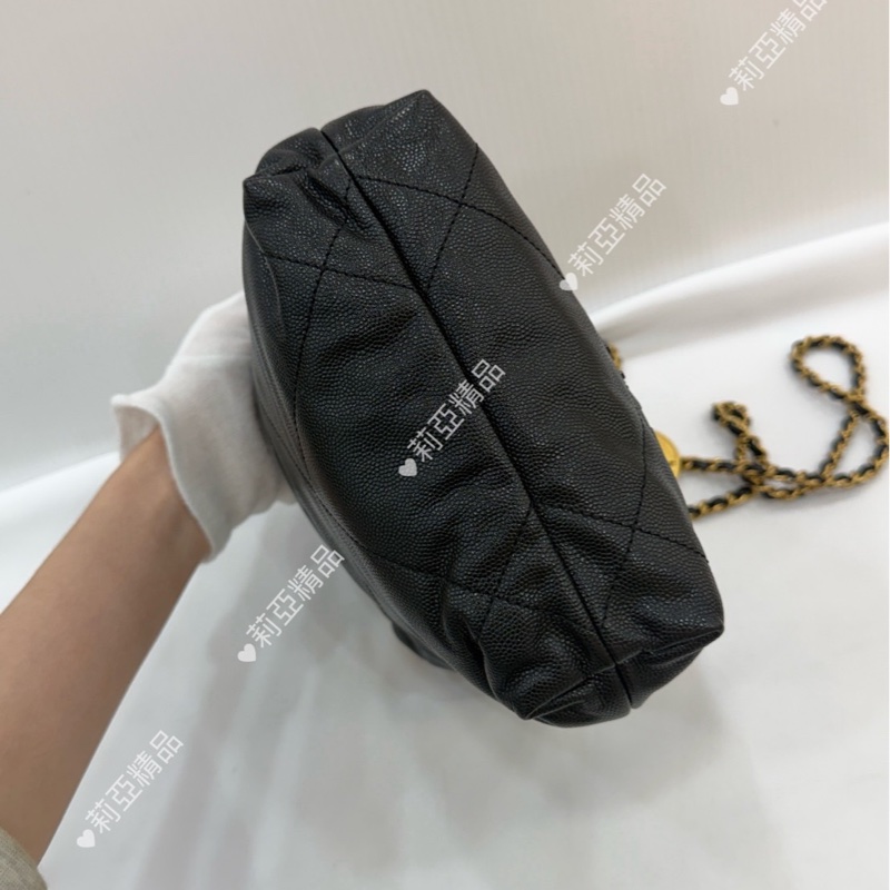 莉亞精品♡Chanel 22bag mini黑金黑字 二手美包-6