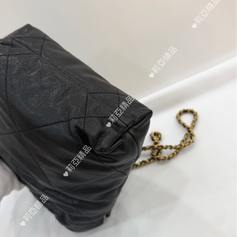 莉亞精品♡Chanel 22bag mini黑金黑字 二手美包-8
