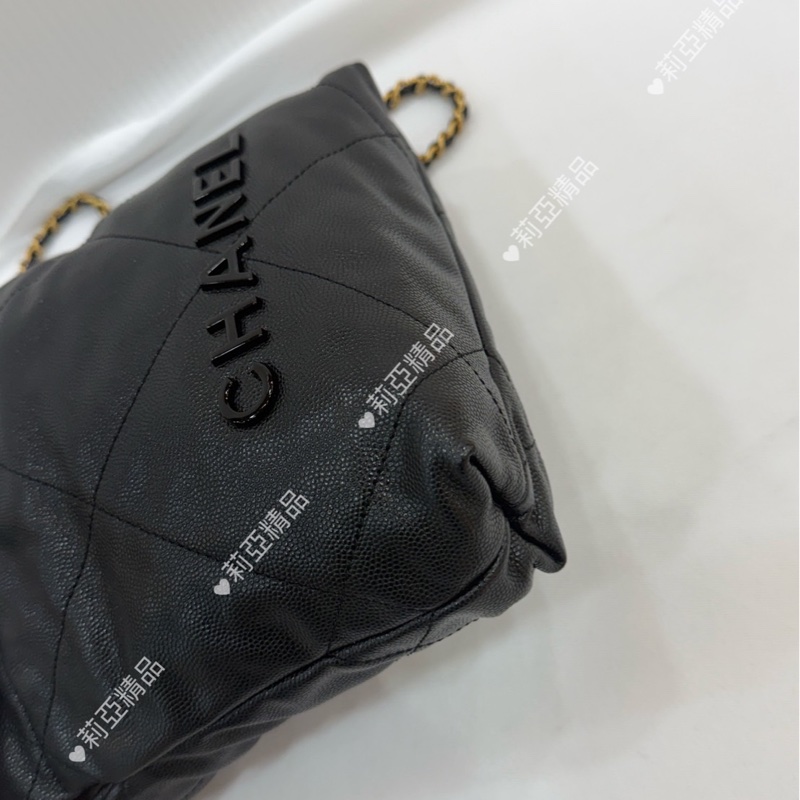 莉亞精品♡Chanel 22bag mini黑金黑字 二手美包-9
