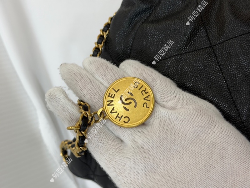 莉亞精品♡Chanel 22bag mini黑金黑字 二手美包-11