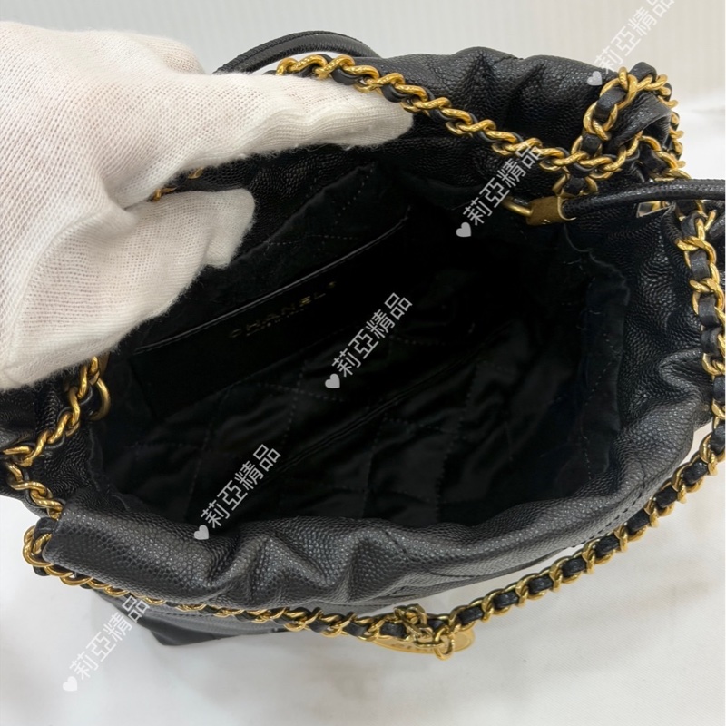 莉亞精品♡Chanel 22bag mini黑金黑字 二手美包-13