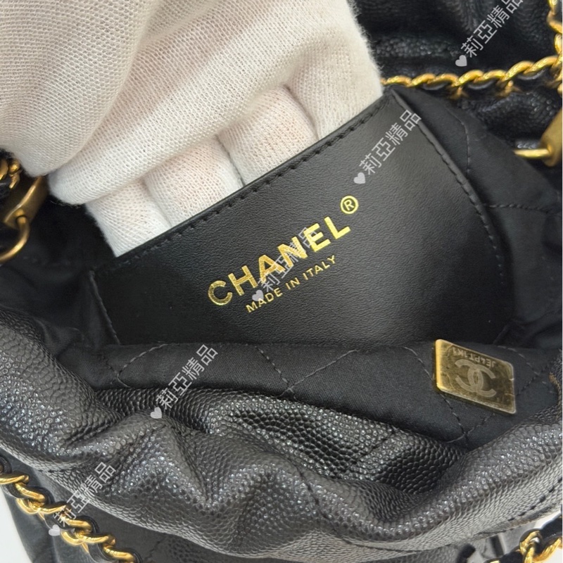 莉亞精品♡Chanel 22bag mini黑金黑字 二手美包-14