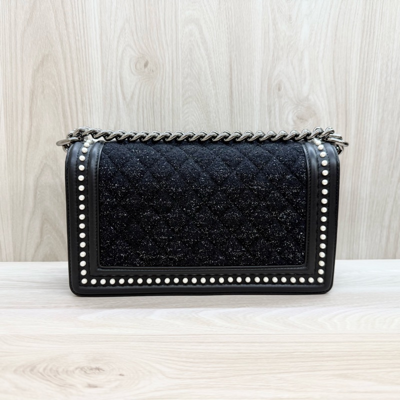 CHANEL銀河黑珍珠飾邊銀釦BOY25-2