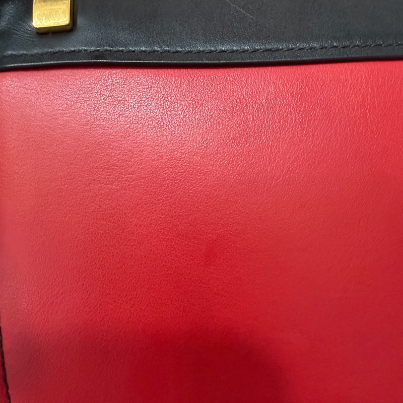 PRADA 1BD039 紅皮 黑皮 拼接 金釦 馬鞍包 斜背包-21
