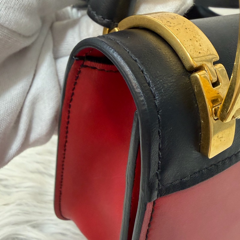 PRADA 1BD039 紅皮 黑皮 拼接 金釦 馬鞍包 斜背包-28