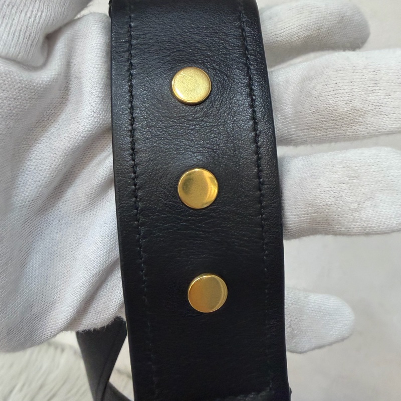 PRADA 1BD039 紅皮 黑皮 拼接 金釦 馬鞍包 斜背包-47